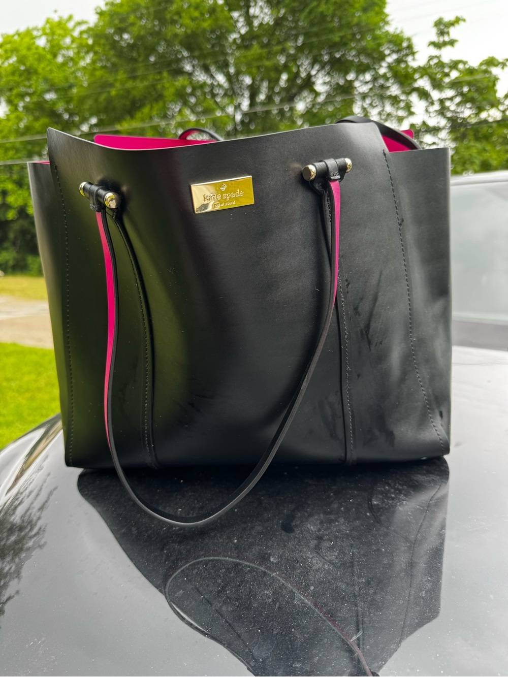 kate spade Black Tote with Pink Interior and Gold Hardware